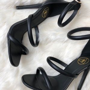 New! Black Rounded Three Strap Heels